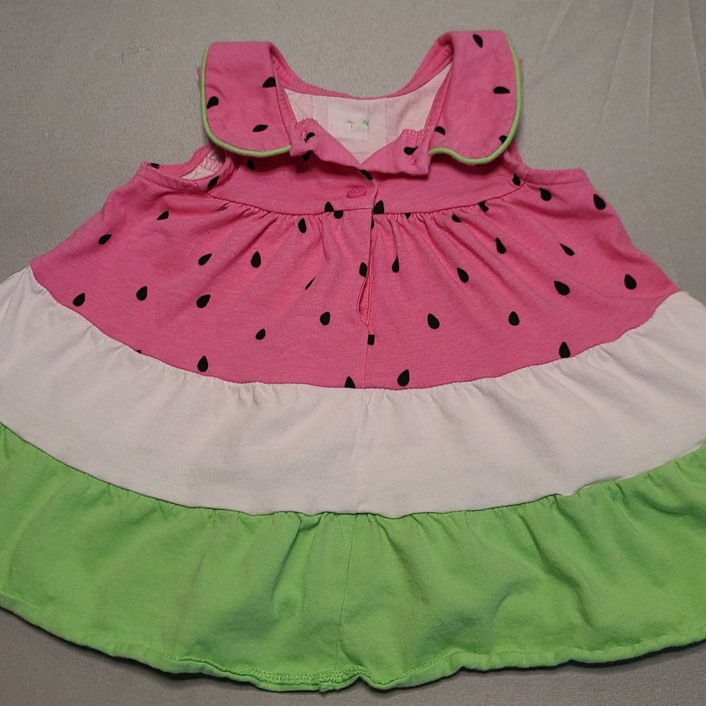 Good Lad Watermelon Dress Baby Girl 18M‎ Pink Green Tiered Cotton Summer Fruit
